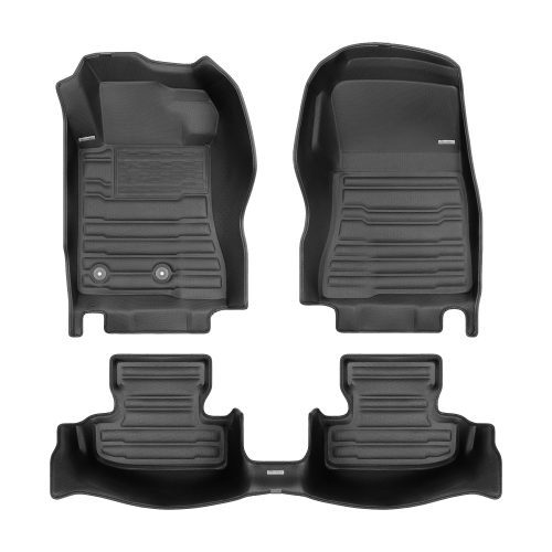 A set of black TuxMat car floor mats for Ford Mustang models.