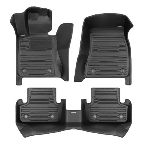 A set of black TuxMat car floor mats for BMW 5-Series models.