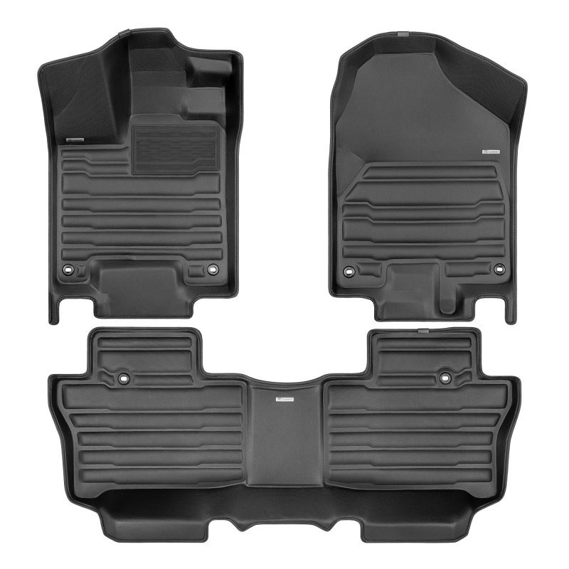 A set of black TuxMat car floor mats for Honda Pilot models.