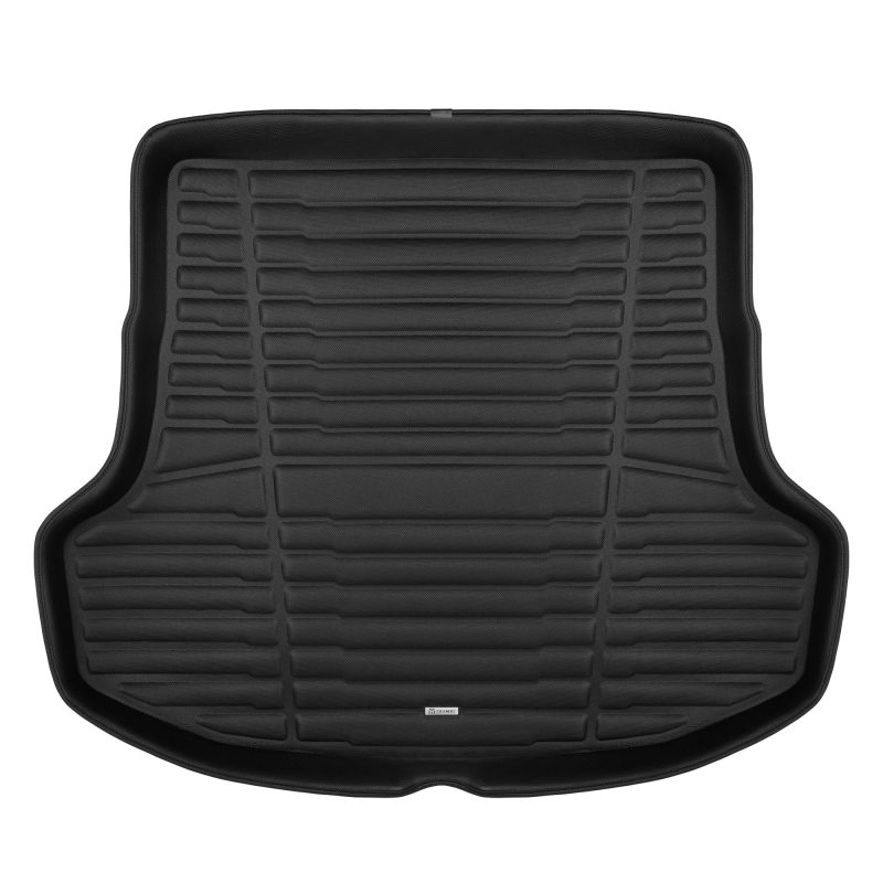 A set of black TuxMat trunk mats for Kia Stinger models.