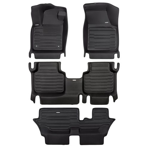 A set of black TuxMat car floor mats for Volkswagen Atlas models.