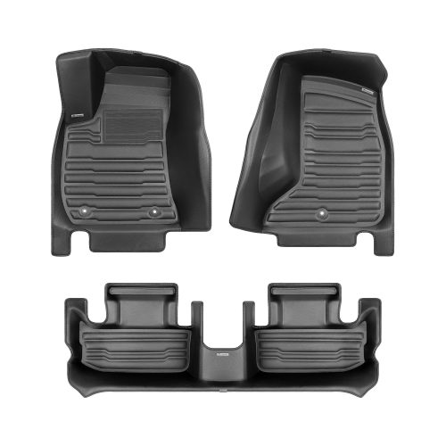 A set of black TuxMat car floor mats for Dodge Challenger models.