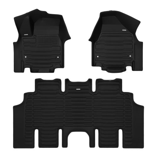 A set of black TuxMat car floor mats for Chrysler Grand Caravan models.