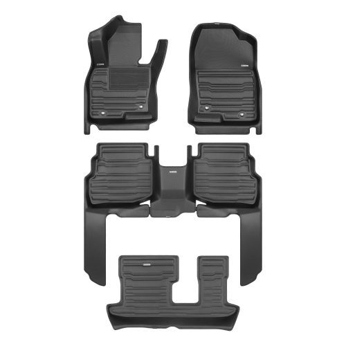 A set of black TuxMat car floor mats for Mazda CX-9 models.