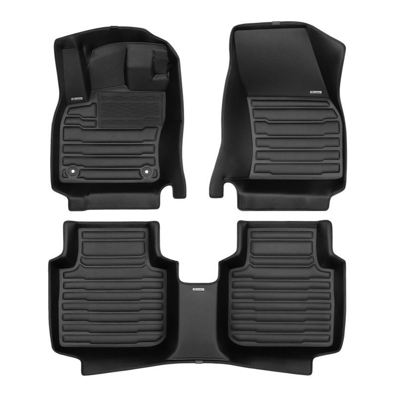 A set of black TuxMat car floor mats for Volkswagen Tiguan models.