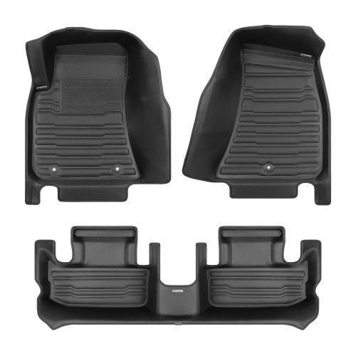 A set of black TuxMat car floor mats for Dodge Challenger models.