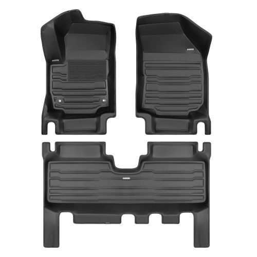 A set of black TuxMat car floor mats for Chevrolet Equinox models.