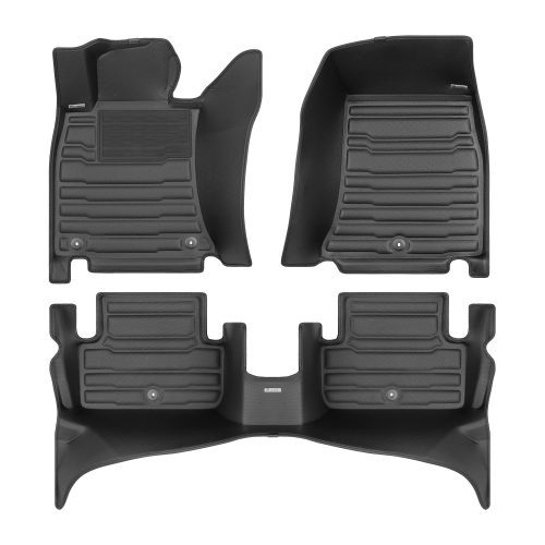 A set of black TuxMat car floor mats for Genesis G70 models.