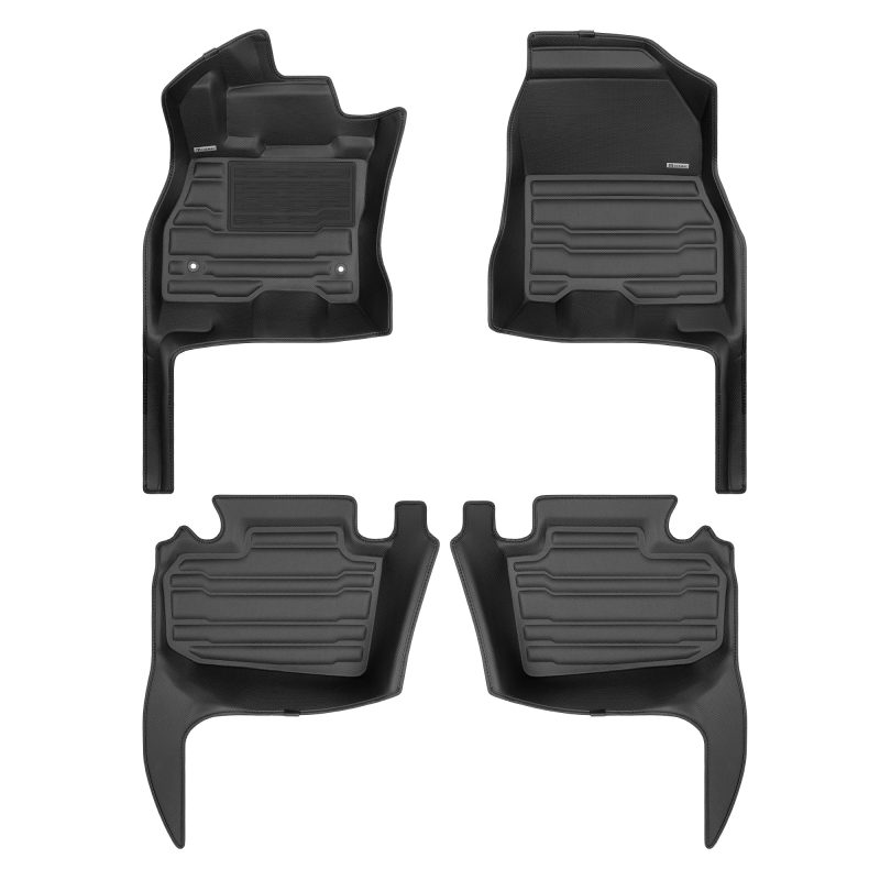 A set of black TuxMat car floor mats for Nissan Leaf models.