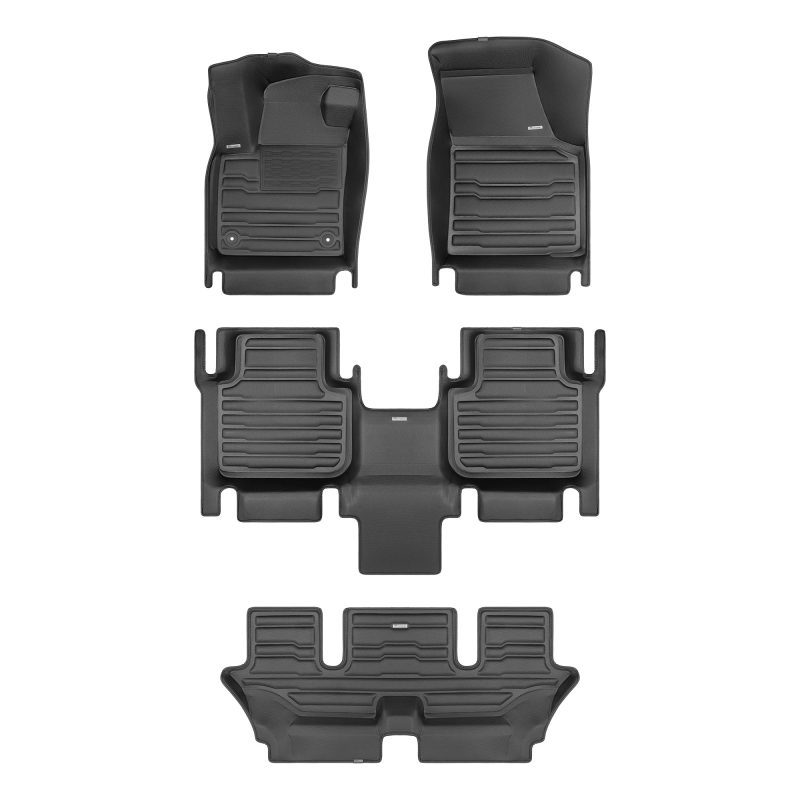 A set of black TuxMat car floor mats for Volkswagen Atlas models.