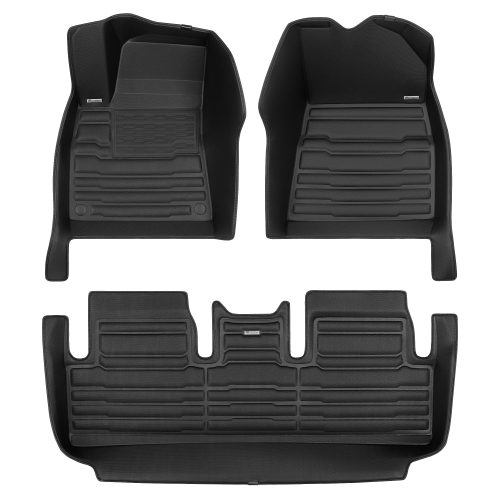 A set of black TuxMat car floor mats for Tesla Model 3 models.