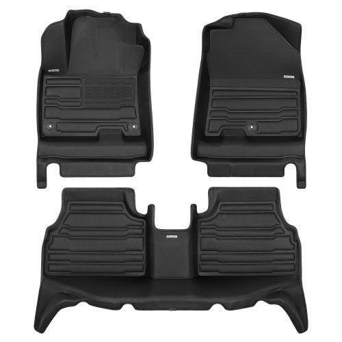 A set of black TuxMat car floor mats for Hyundai Kona models.