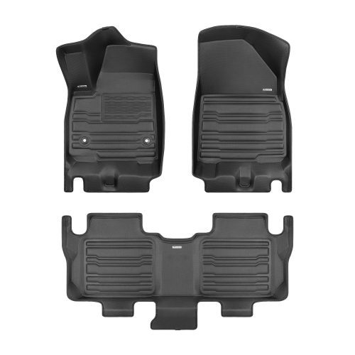 A set of black TuxMat car floor mats for Cadillac XT6 models.