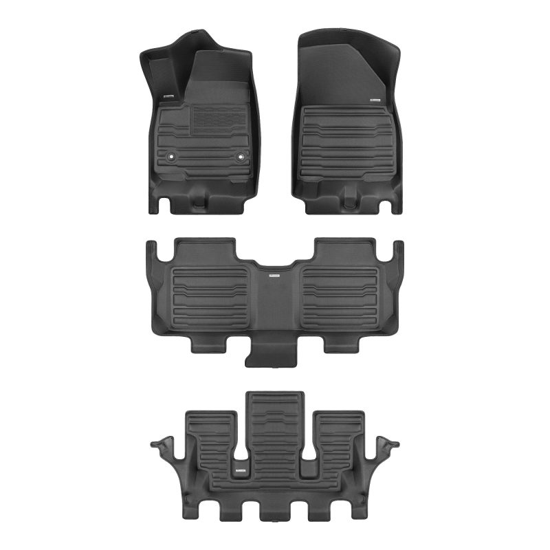 A set of black TuxMat car floor mats for Cadillac XT6 models.