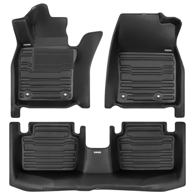 A set of black TuxMat car floor mats for Mazda 3 models.