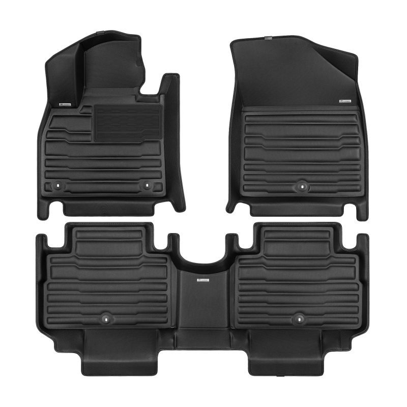 A set of black TuxMat car floor mats for Hyundai Palisade models.