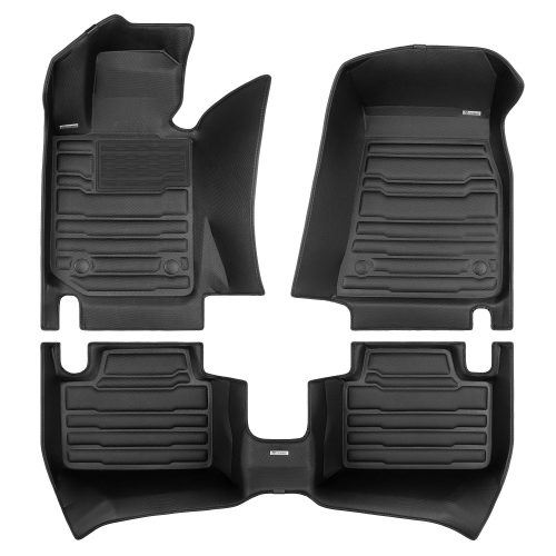 A set of black TuxMat car floor mats for BMW 3-Series models.