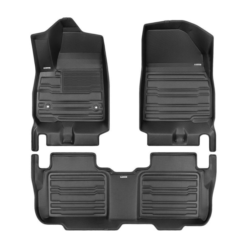 A set of black TuxMat car floor mats for GMC Acadia models.