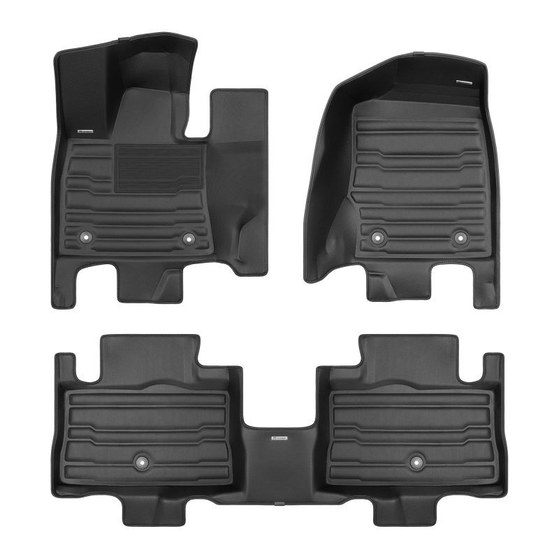 A set of black TuxMat car floor mats for Lincoln Aviator models.