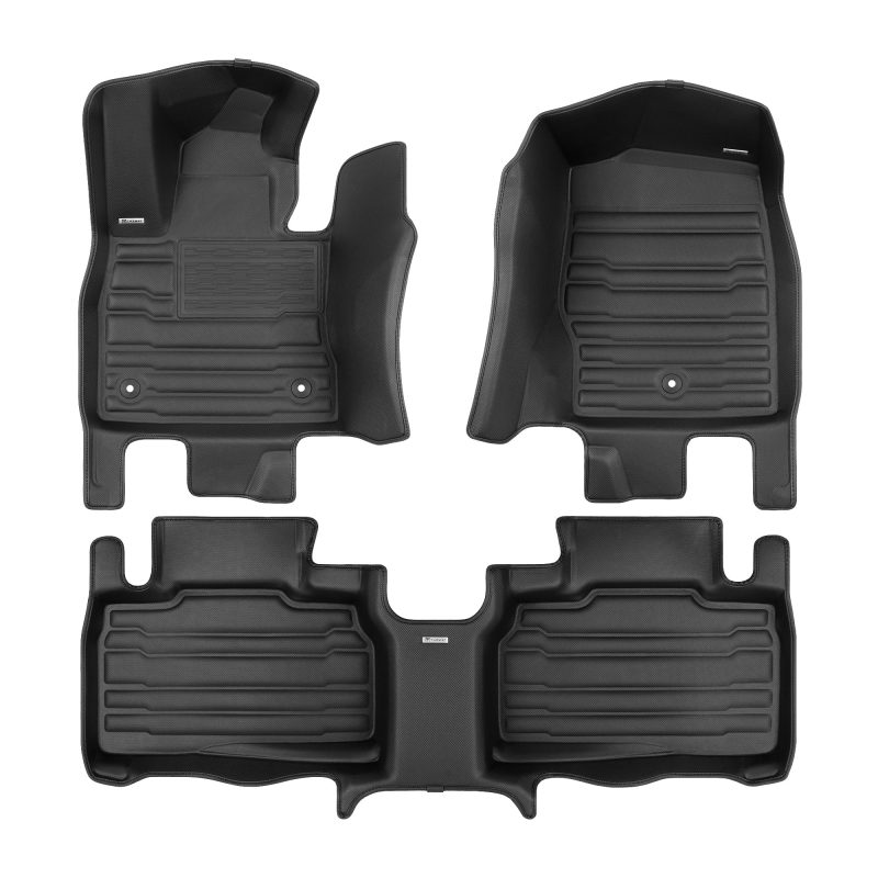 A set of black TuxMat car floor mats for Ford Explorer models.