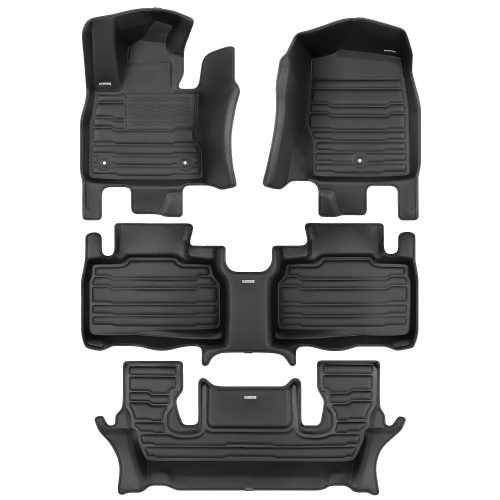 A set of black TuxMat car floor mats for Ford Explorer models.