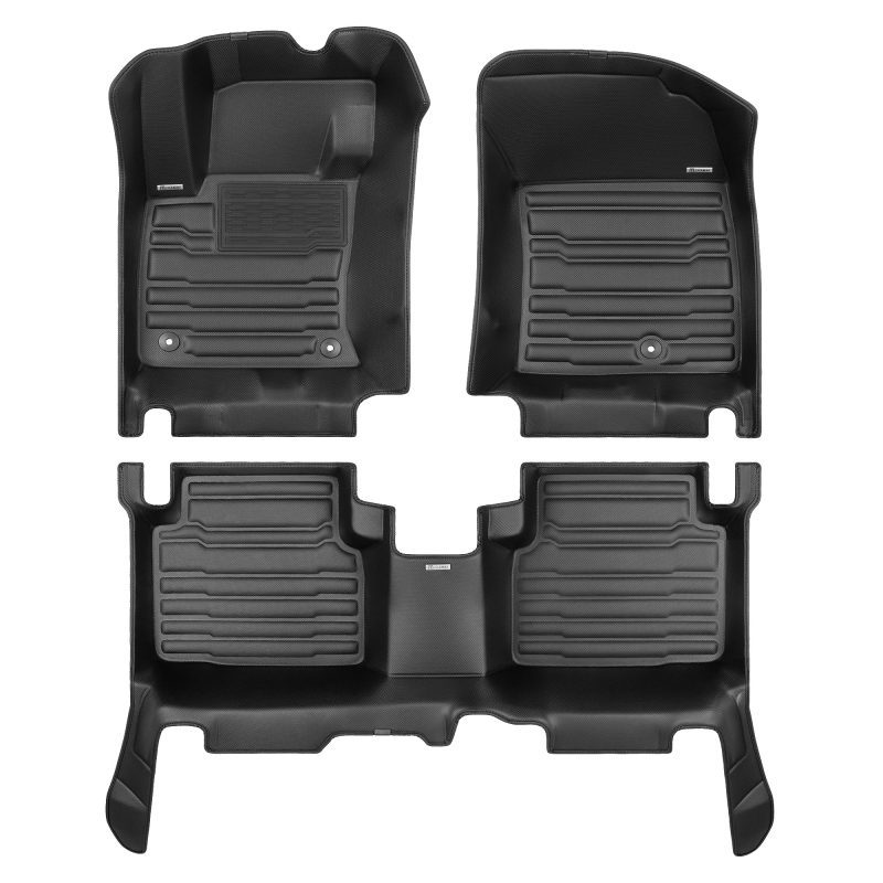 A set of black TuxMat car floor mats for Ford Escape models.