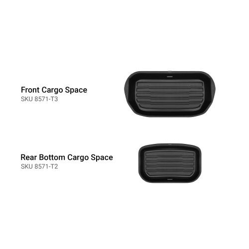 A set of black TuxMat trunk mats for Tesla Model Y models.