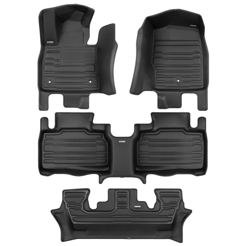 A set of black TuxMat car floor mats for Ford Explorer models.