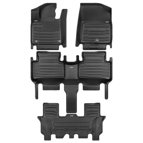 A set of black TuxMat car floor mats for Kia Sorento models.