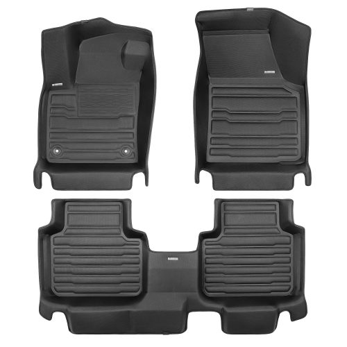 A set of black TuxMat car floor mats for Volkswagen Atlas models.