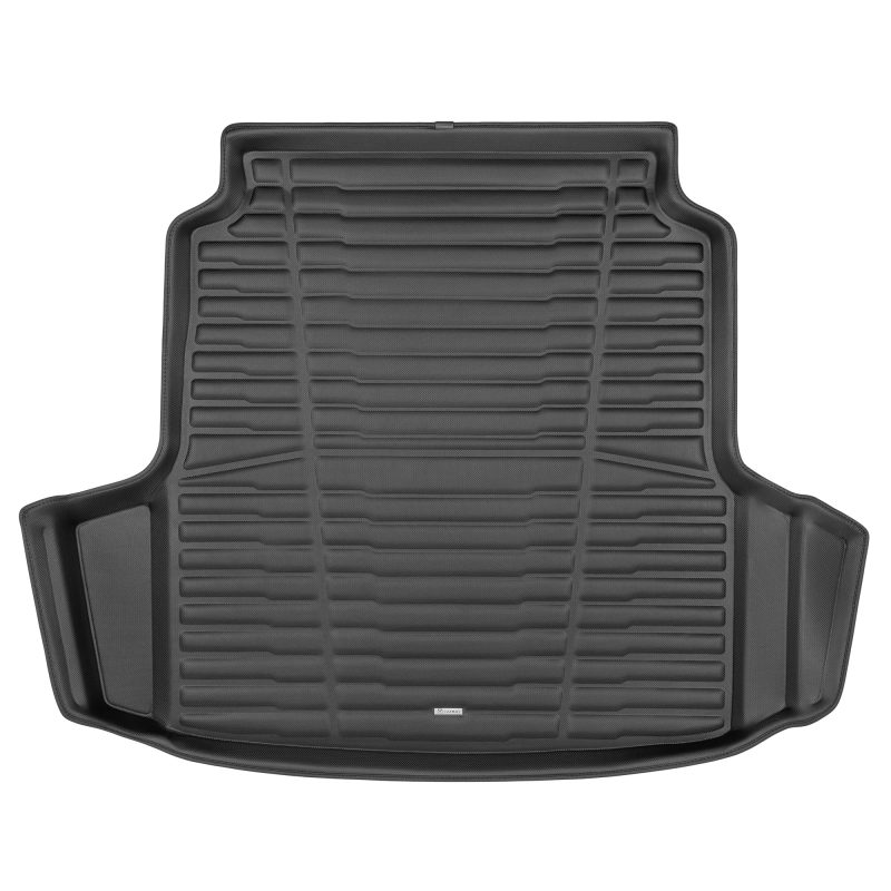 A set of black TuxMat trunk mats for Volkswagen Passat models.