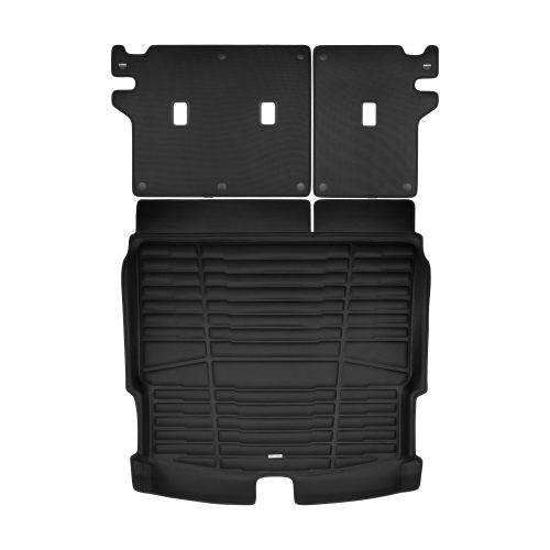 A set of black TuxMat car trunk mats for Nissan Rogue models.