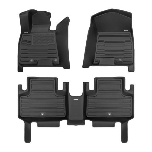 A set of black TuxMat car floor mats for Genesis GV80 models.