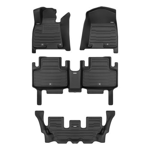 A set of black TuxMat car floor mats for Genesis GV80 models.