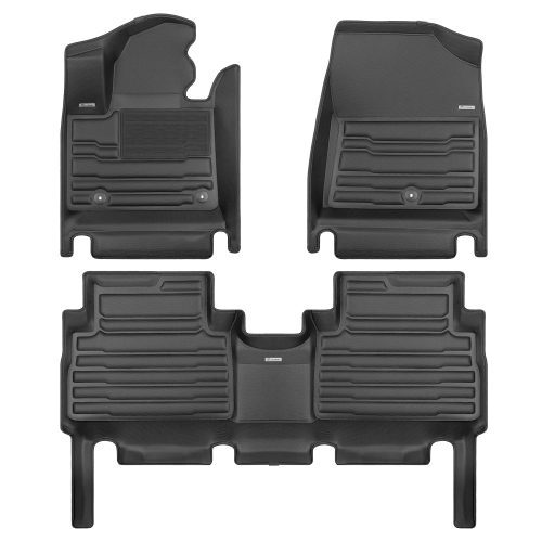 A set of black TuxMat car floor mats for Hyundai Santa Fe models.