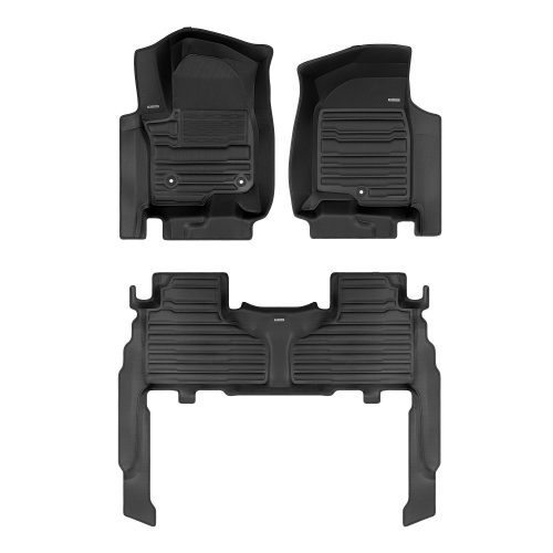 A set of black TuxMat car floor mats for GMC Yukon models.