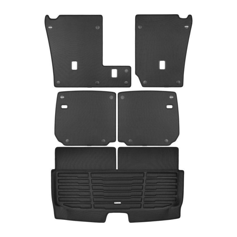 A set of black TuxMat trunk mats for Mitsubishi Outlander models.