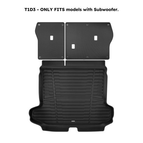 A set of black TuxMat car trunk mats for Hyundai Tucson models.