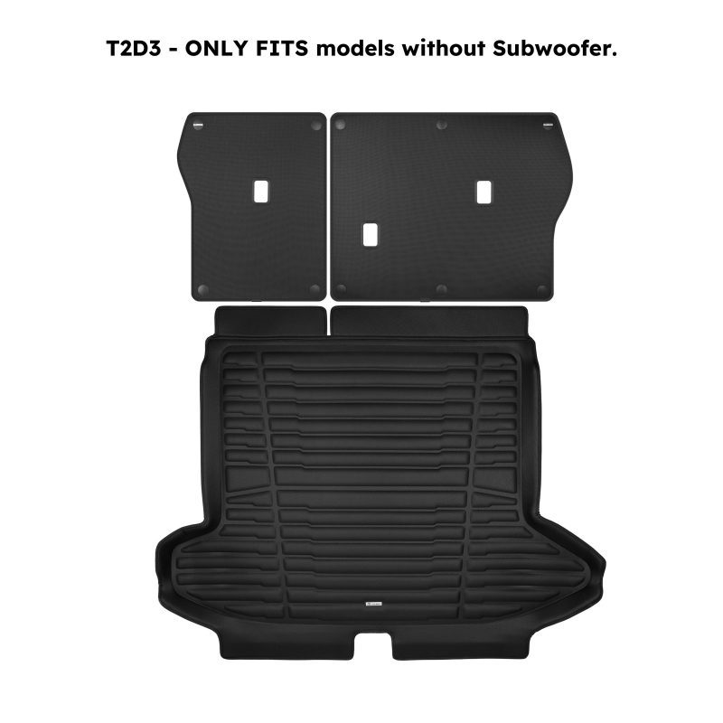 A set of black TuxMat car trunk mats for Hyundai Tucson models.