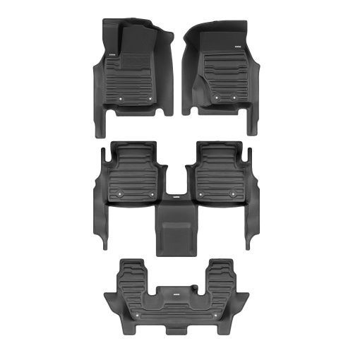 A set of black TuxMat car floor mats for Jeep Grand Cherokee L models.