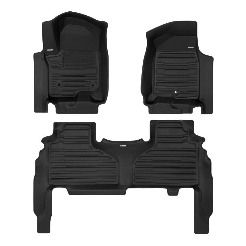 A set of black TuxMat car floor mats for Cadillac Escalade models.