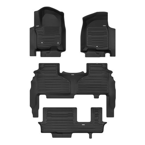 A set of black TuxMat car floor mats for Chevrolet Tahoe models.