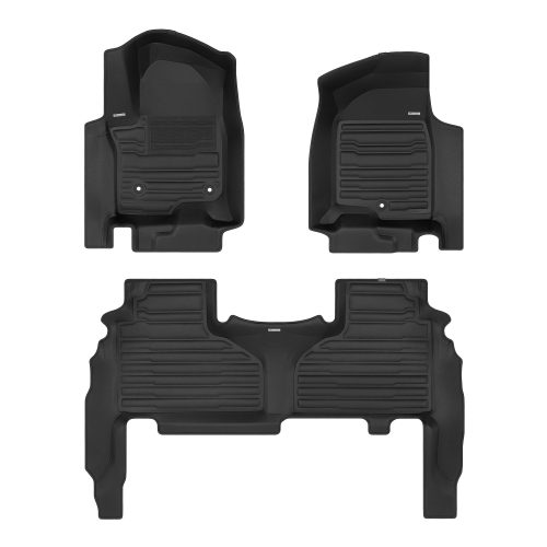 A set of black TuxMat car floor mats for Chevrolet Tahoe models.