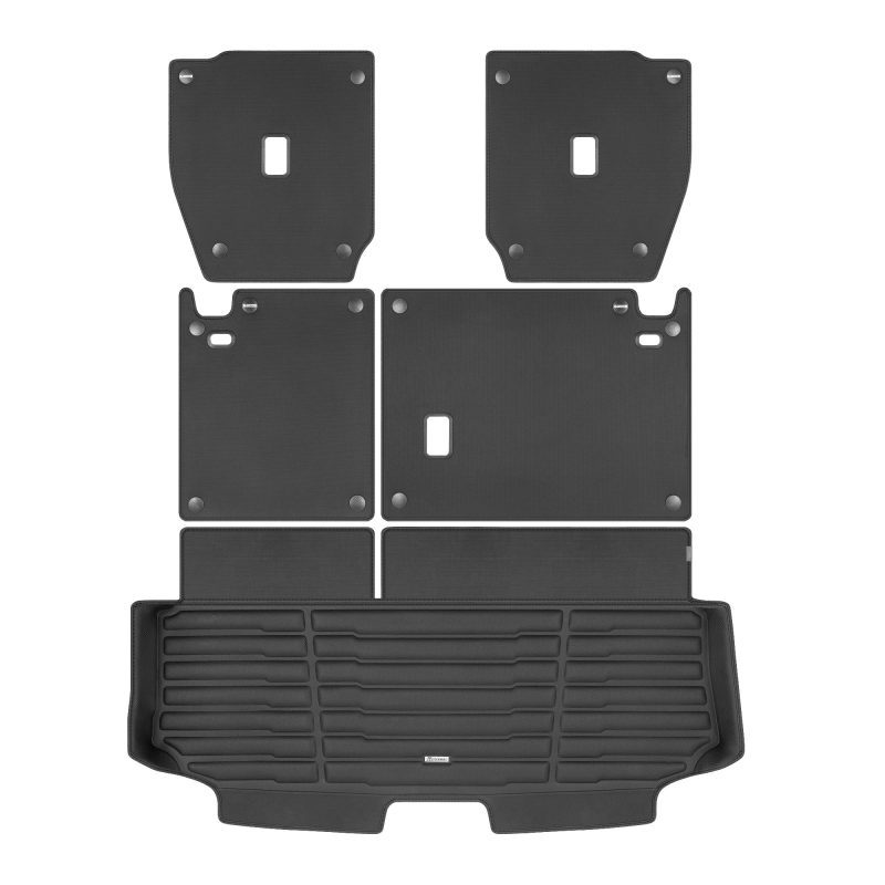 A set of black TuxMat trunk mats for Toyota Highlander models.