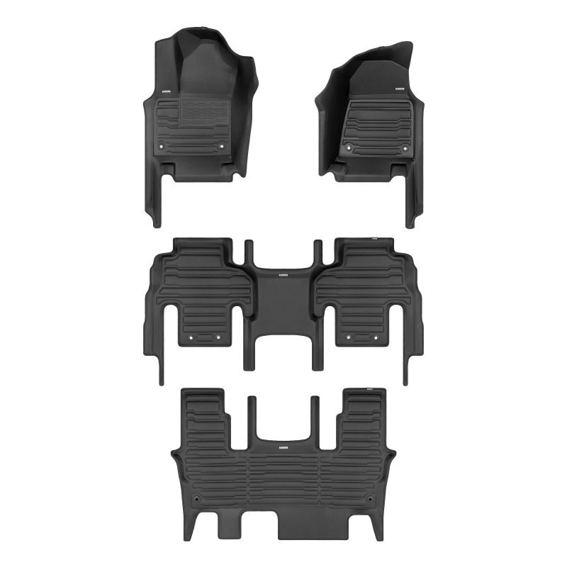 A set of black TuxMat car floor mats for Jeep Grand Wagoneer models.