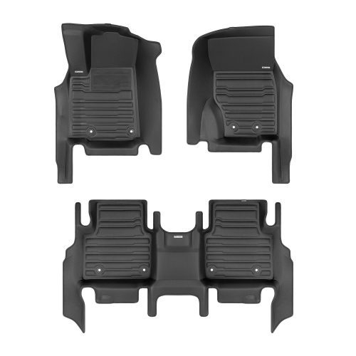 A set of black TuxMat car floor mats for Jeep Grand Cherokee L models.