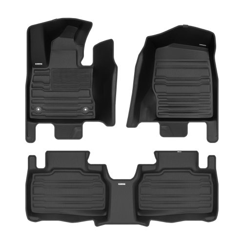 A set of black TuxMat car floor mats for Ford Explorer models.