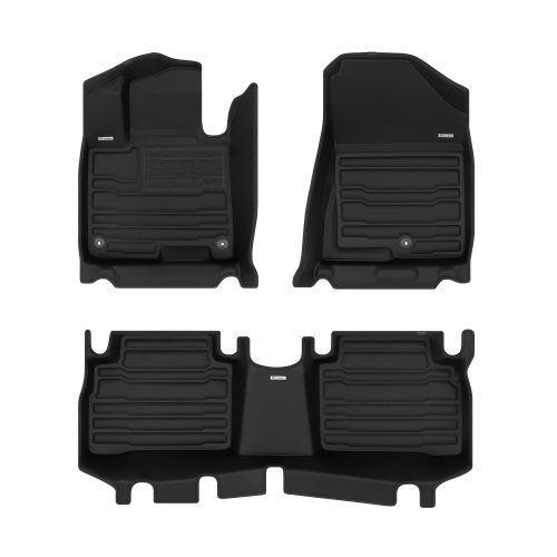 A set of black TuxMat car floor mats for Kia Sportage models.