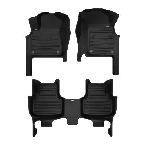 A set of black TuxMat car floor mats for Audi Q7 models.