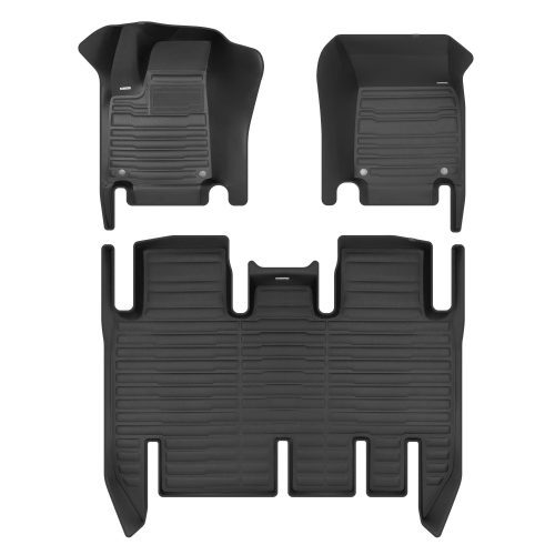 A set of black TuxMat car floor mats for Tesla Model X models.